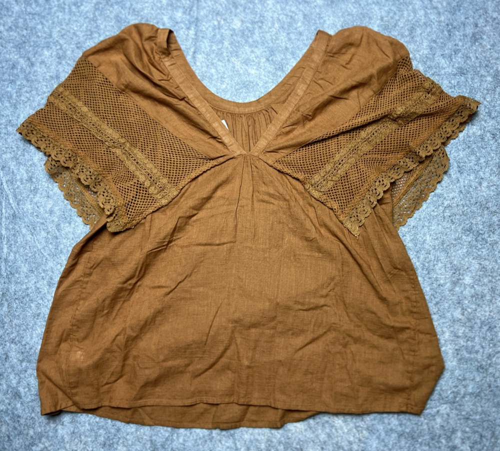 Old Navy Crochet Flutter Sleeve Top Womens Sisal Brown Boho Chic Fairycore / L